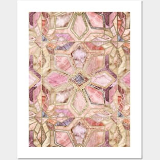 Geometric Gilded Stone Tiles in Blush Pink, Peach and Coral Posters and Art